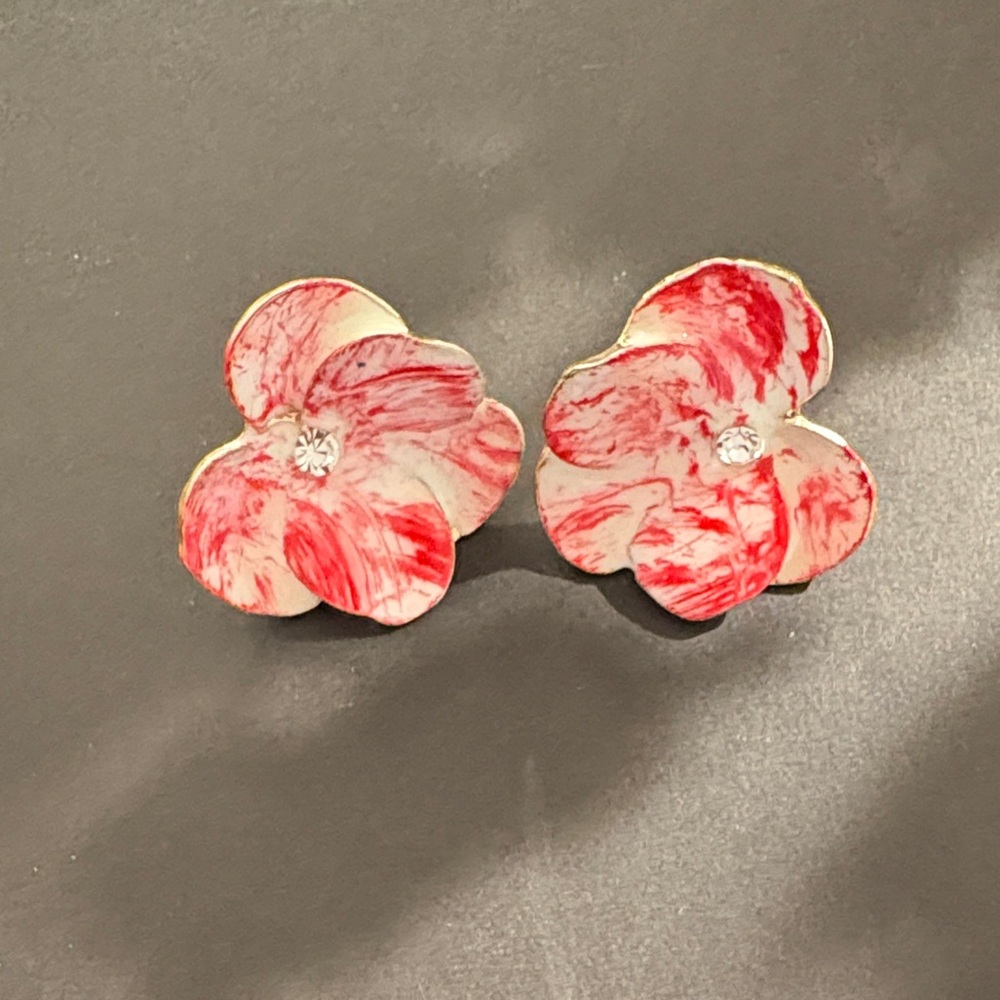 Floral Red and White Earrings